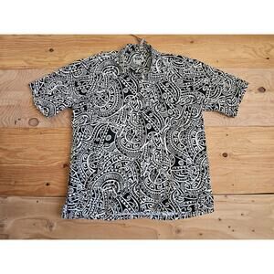 Rix Hawaiian Camp Aloha Button Down Tribal Shirt Black White Sz 2XL
